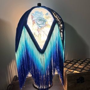 Victorian inspired lampshade w/ blue fringe